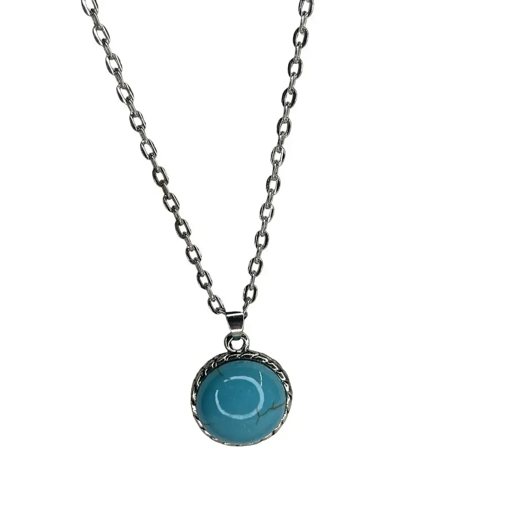 Silver Plated Faux Turquoise Pendant Necklace Stunning Chic Women's Fashion NEW